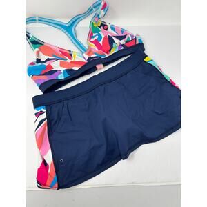 Anne Cole Locker Swim Set Women Top Large Swim Skirt Medium Water Sports Beach